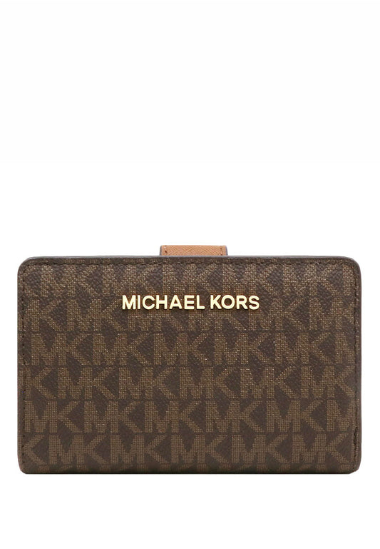 Michael Kors Jet Set Travel Signature Medium Bifold Zip Coin Wallet - Brown