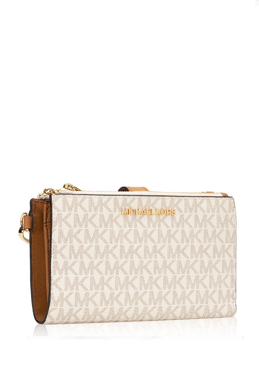 Michael Kors Jet Set Travel Large Double Zip Wristlet In Signature - Vanila