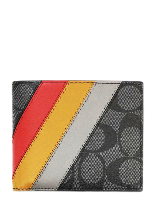 Coach Mens Boxed 3-In-1 Wallet Gift Set In Signature Canvas With Diagonal Stripe Print- Brown