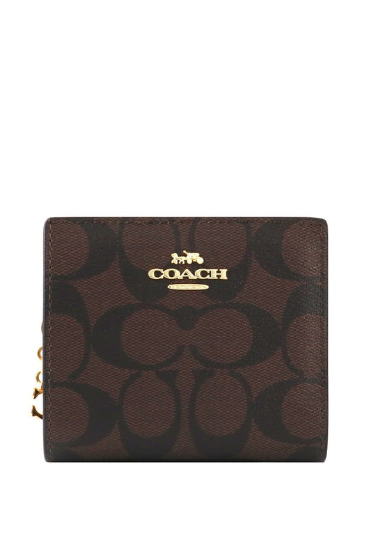Coach Snap Wallet In Signature Canvas - Dark Brown