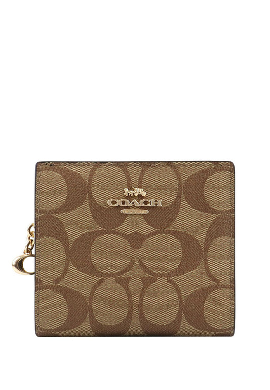 Coach Snap Wallet In Signature Canvas - Brown/Black