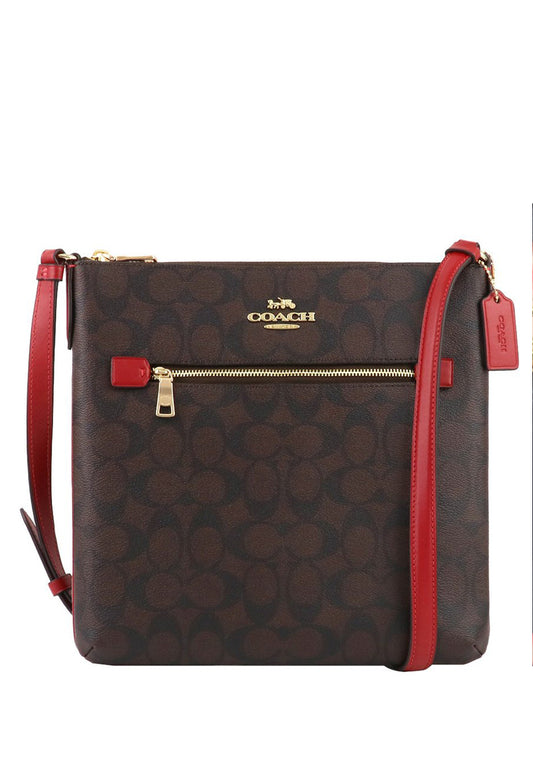 Coach Rowan File Bag In Signature Canvas - Dark Brown/Red