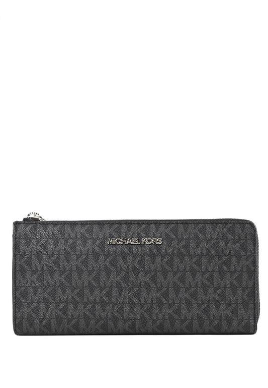 Michael Kors Jet Set Travel Large Signature Three Quarter Zip Wallet In Signature - Black