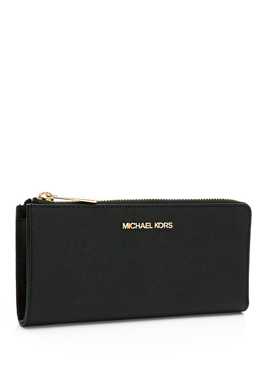 Michael Kors Jet Set Travel Large Saffiano Leather Quarter Zip Wallet - Black