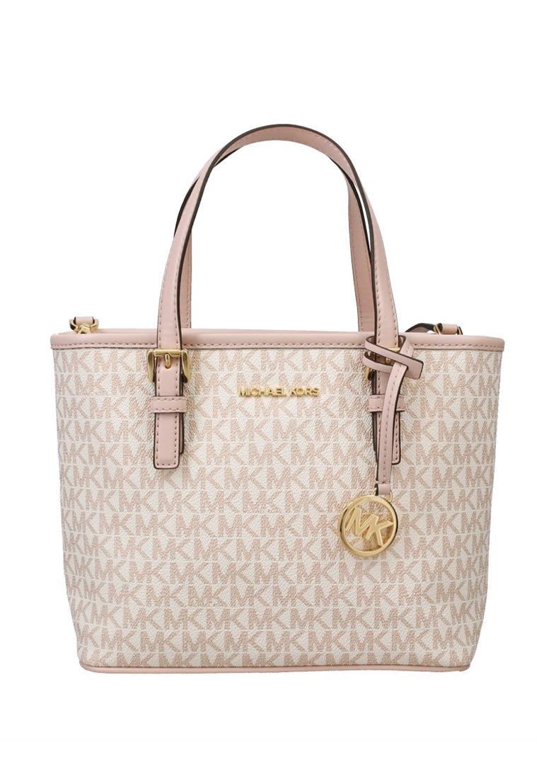 Michael Kors Jet Set Travel Extra-Small Logo Top-Zip Tote Bag Vanilla/Pink