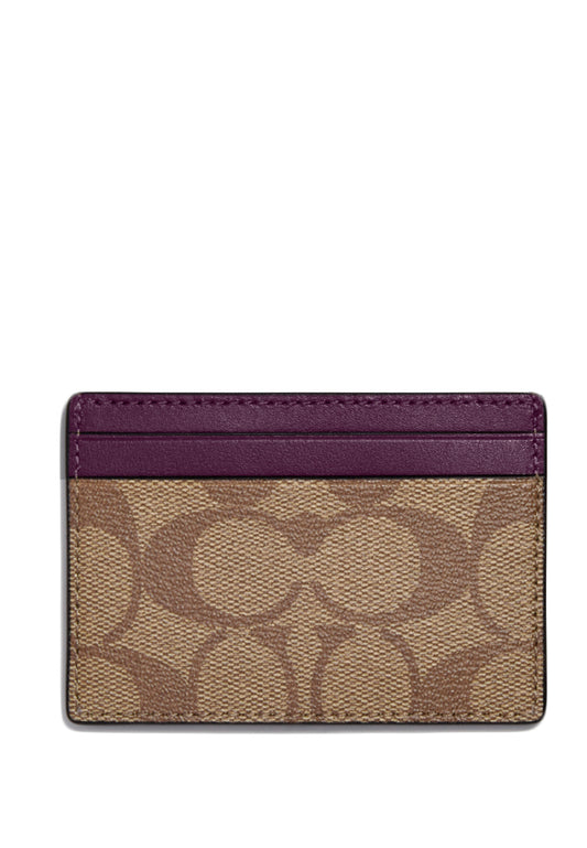 Coach Card Case In Signature Canvas - Brown/Boysenberry
