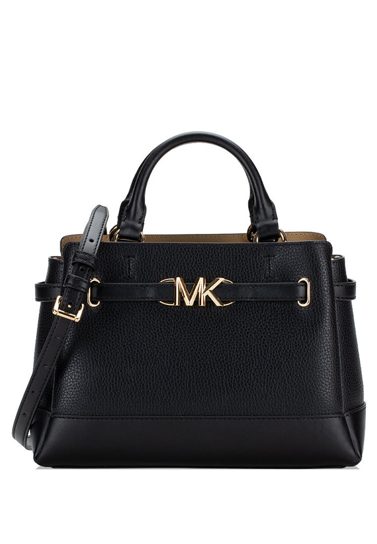 Michael Kors Reed Small Two-Tone Pebbled Leather Belted Satchel Black