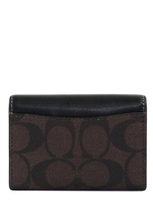 Coach Flap Card Case In Signature Canvas - Walnut/Black