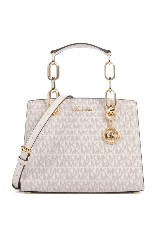Michael Kors Cynthia Small Signature Logo Satchel - Vanilla