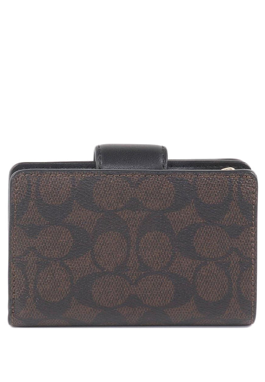 Coach Medium Corner Zip Wallet In Signature Canvas - Walnut/Black