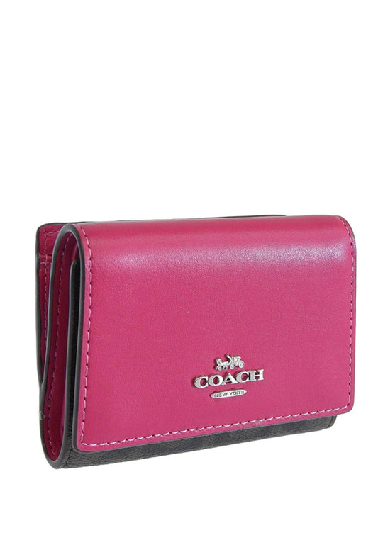 Coach Micro Wallet In Signature Canvas - Brown/Bright Violet