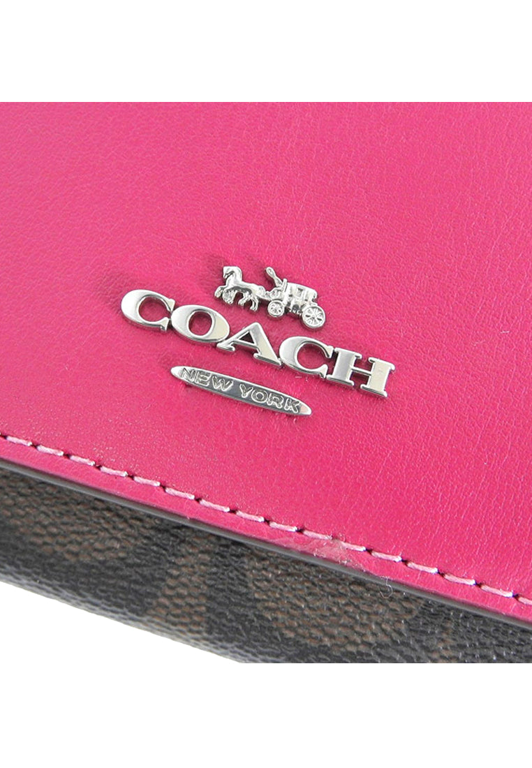 Coach Micro Wallet In Signature Canvas - Brown/Bright Violet