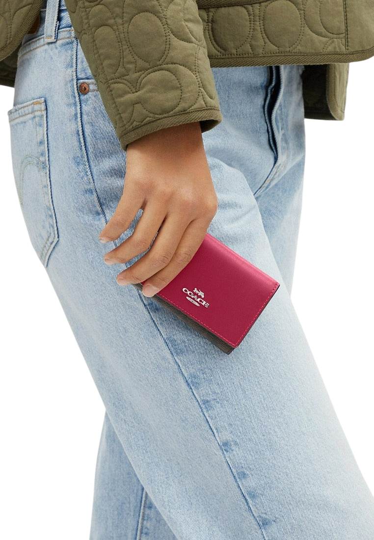Coach Micro Wallet In Signature Canvas - Brown/Bright Violet