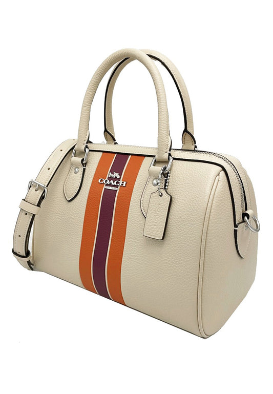 Coach Rowan Satchel Bag With Stripe - Ivory/Multi