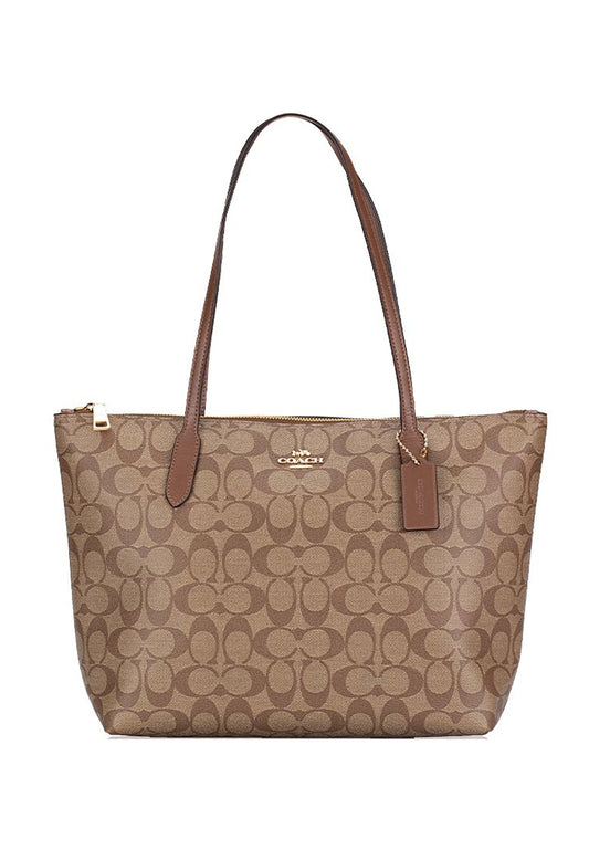 Coach Zip Top Tote In Signature Canvas - Brown