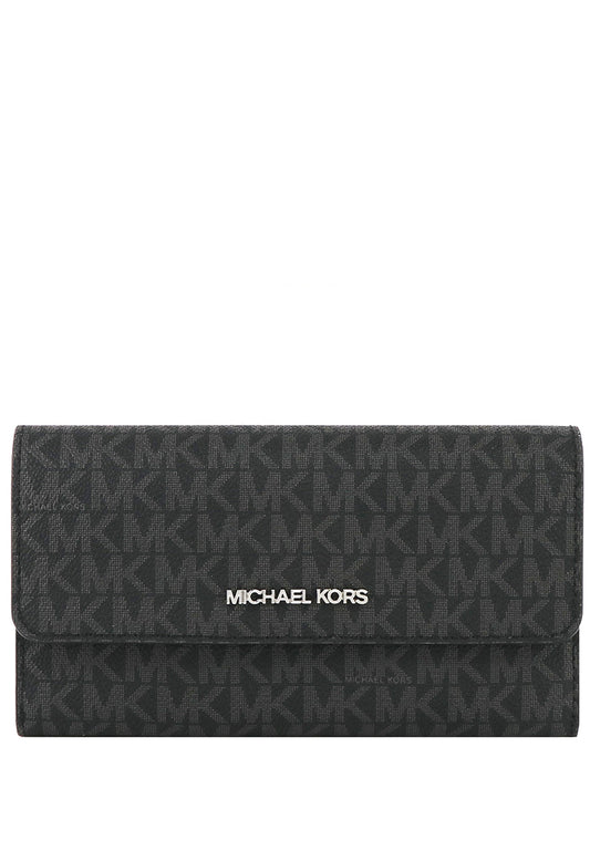 Michael Kors Jet Set Travel Large Trifold Wallet In Signature - Black