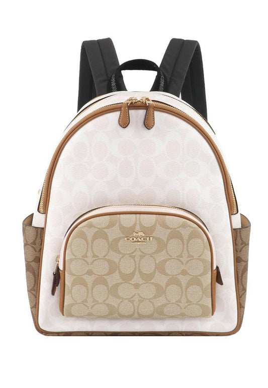 Coach Court Backpack In Blocked Signature Canvas - White/Light Brown