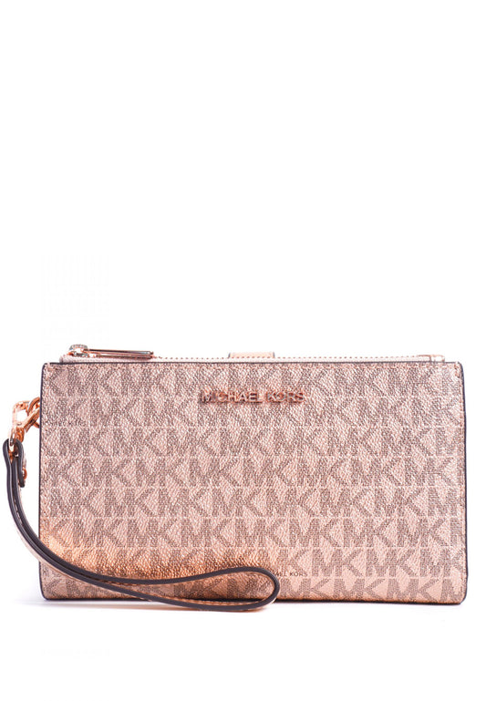 Michael Kors Jet Set Travel Large Double Zip Wristlet In Signature - Rose Gold