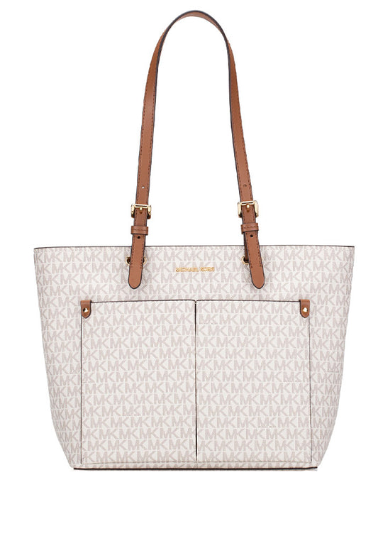 Michael Kors Jet Set Medium Logo Pocket Tote Bag - Vanilla