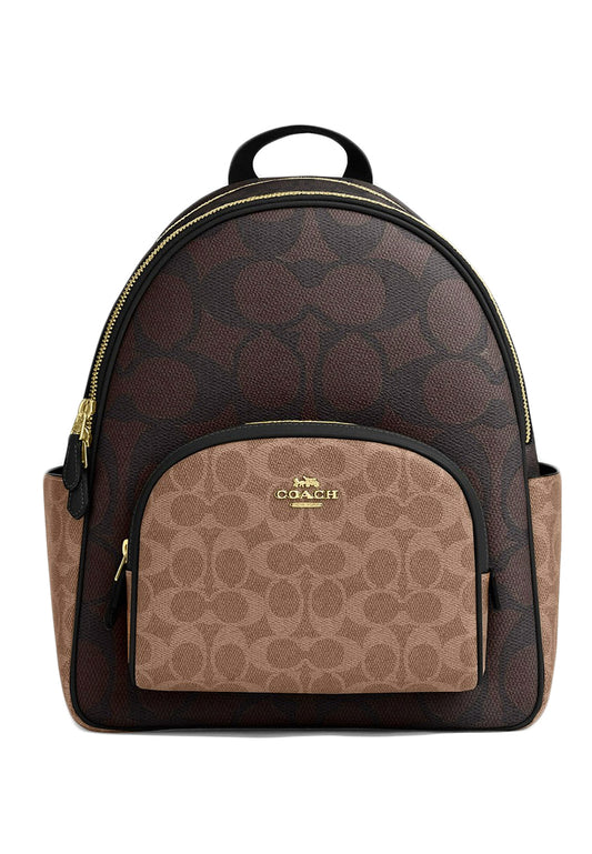 Coach Court Backpack In Blocked Signature Canvas - Walnut/Brown