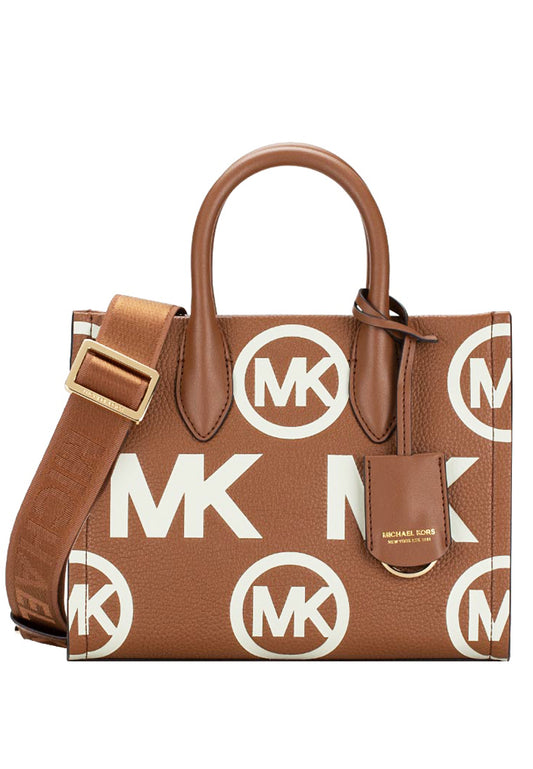 Michael Kors Mirella Small Logo Embossed Pebbled Leather Crossbody Bag - Brown