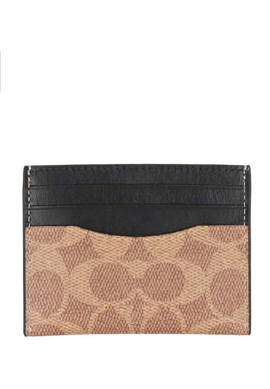 Coach Slim ID Card Case In Signature Canvas - Tan Brown