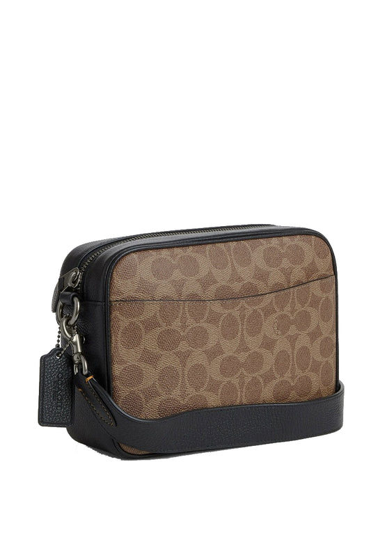 Coach Mens Warner Crossbody Bag In Signature Canvas - Tan/Black