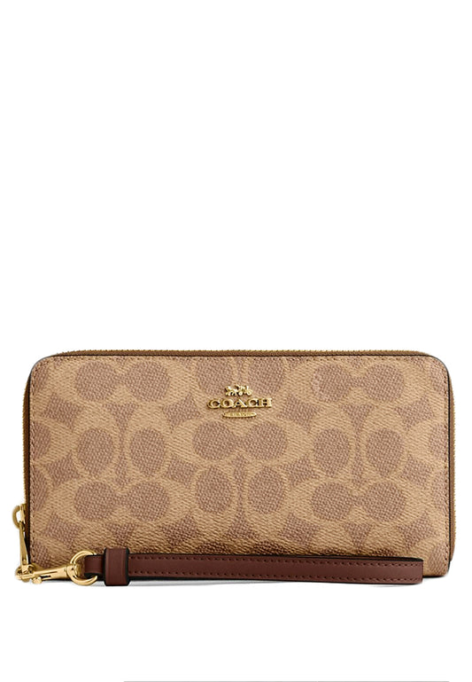 Coach Long Zip Around Wallet In Signature Canvas - Tan/Brown