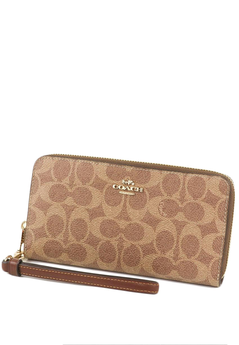 Coach Long Zip Around Wallet In Signature Canvas - Tan/Brown