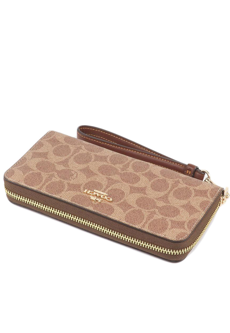 Coach Long Zip Around Wallet In Signature Canvas - Tan/Brown