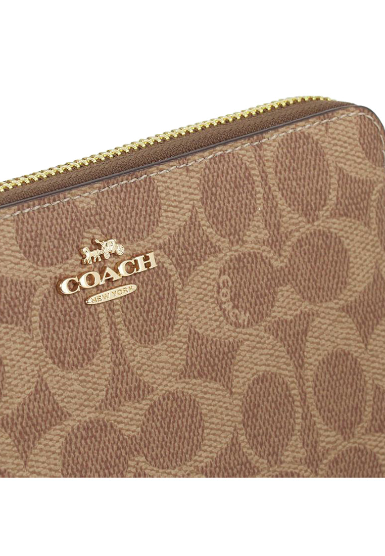 Coach Long Zip Around Wallet In Signature Canvas - Tan/Brown