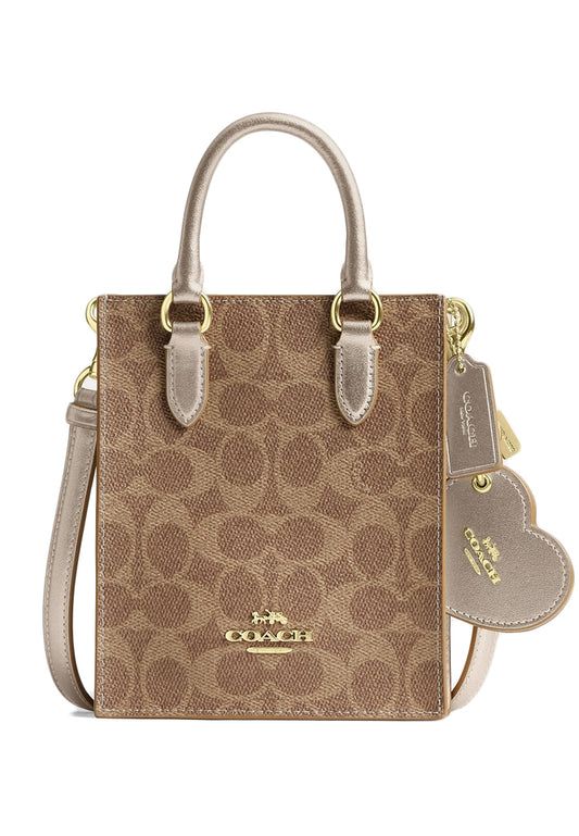 Coach Boxed Mini Tote Bag And Mirror Bag Charm Set In Signature Canvas - Light Champagne