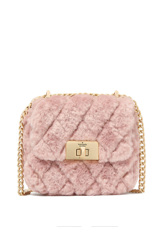 Kate Spade Carey Faux Fur Quilted Micro Flap Crossbody - Rose Smoke