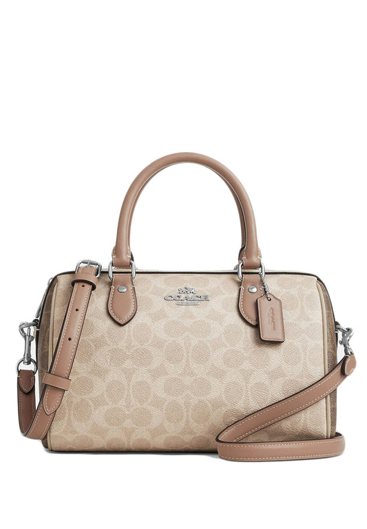 Coach Rowan Satchel Bag In Blocked Signature Canvas - Sand Taupe