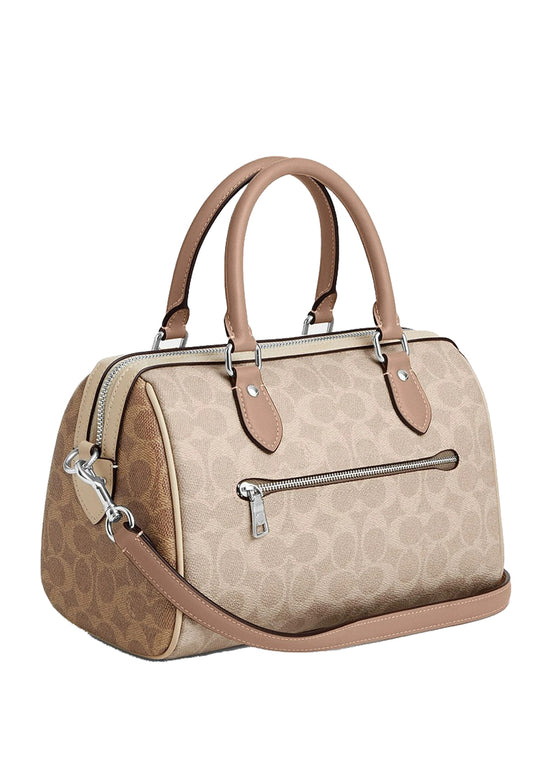 Coach Rowan Satchel Bag In Blocked Signature Canvas - Sand Taupe