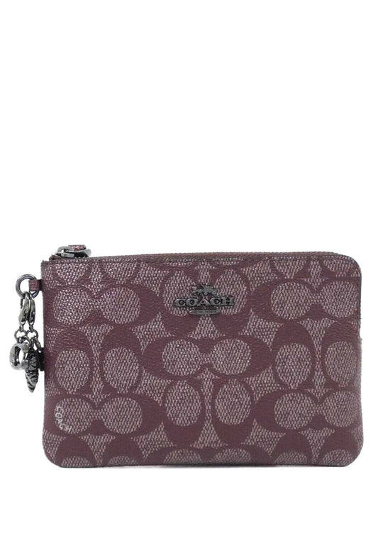Coach Boxed Corner Zip Wristlet In Signature Canvas With Charms - Wine
