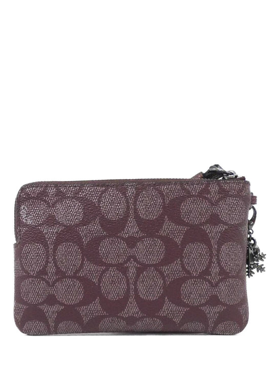 Coach Boxed Corner Zip Wristlet In Signature Canvas With Charms - Wine