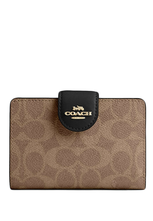 Coach Medium Corner Zip Wallet In Signature Canvas - Tan/Black