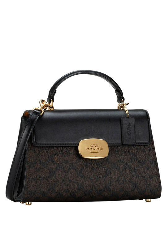 Coach Eliza Top Handle Bag In Signature Canvas - Walnut/Black