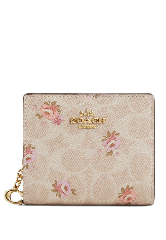 Coach Snap Wallet In Signature Canvas With Floral Print - Sand Multi