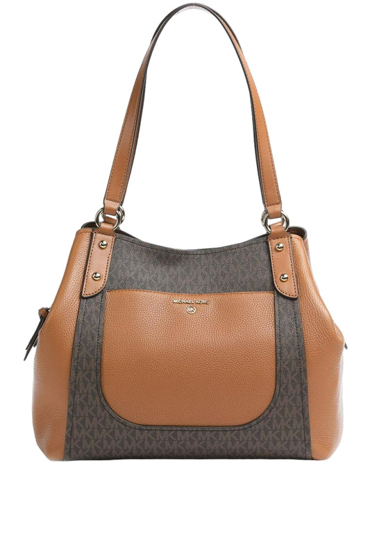 Michael Kors Molly Large Logo and Faux Leather Tote Bag - Brown