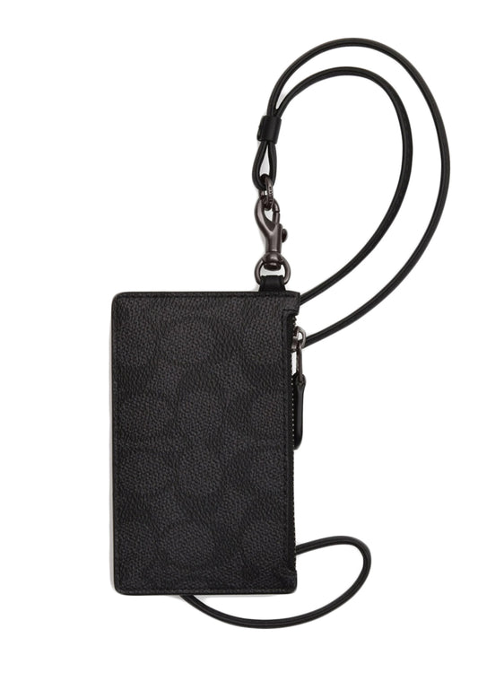 Coach Mens Zip Lanyard Card Case In Signature Canvas - Charcoal/Black