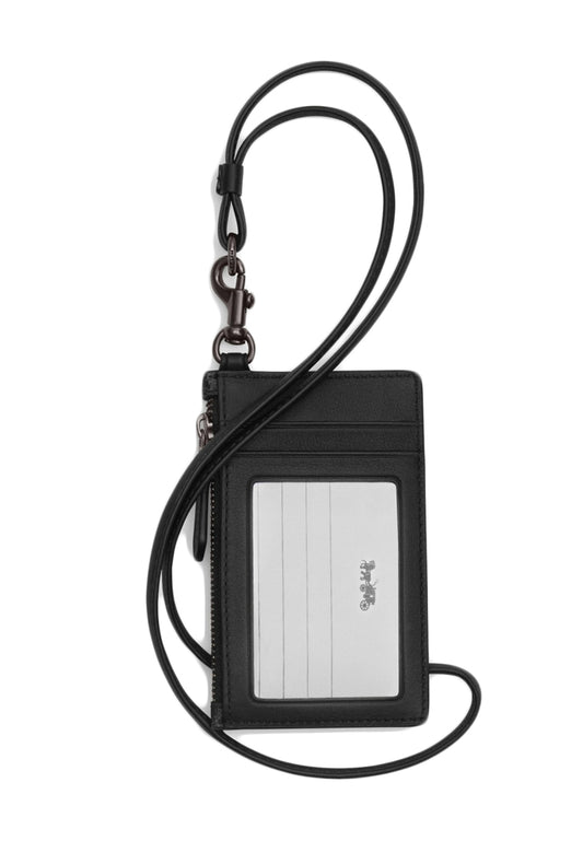 Coach Mens Zip Lanyard Card Case In Signature Canvas - Charcoal/Black