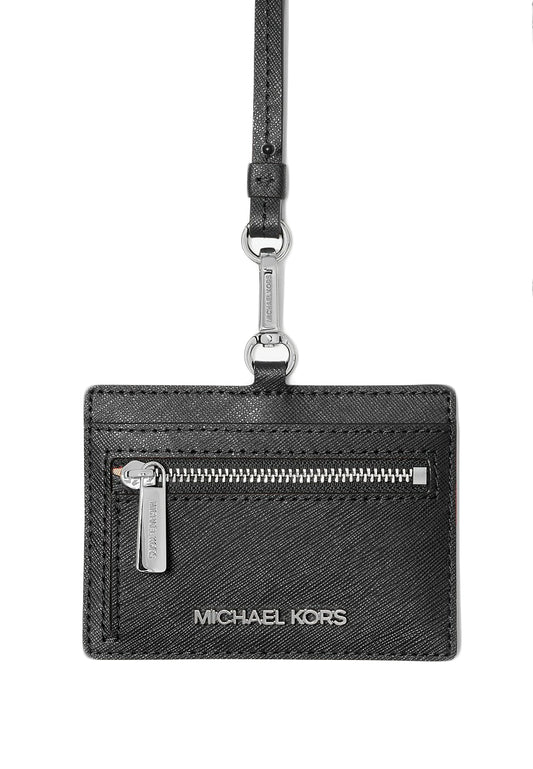 Michael Kors Jet Set Travel Saffiano Leather Card Case Lanyard - Black