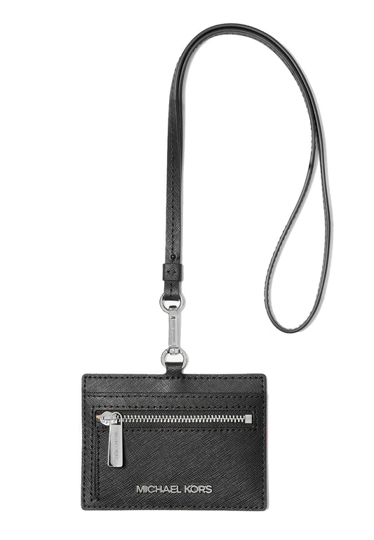 Michael Kors Jet Set Travel Saffiano Leather Card Case Lanyard - Black