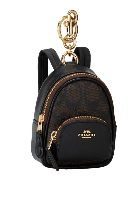 Coach Mini Court Backpack Bag Charm In Signature Canvas - Walnut/Black