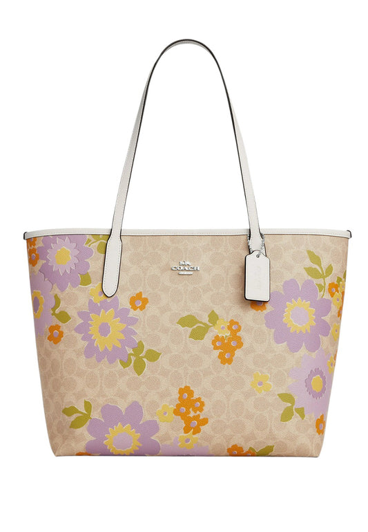 Coach City Tote Bag In Signature Canvas With Floral Print - Sand/Multi