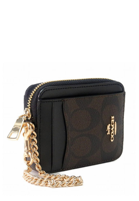 Coach Zip Card Case In Signature Canvas - Walnut/Black