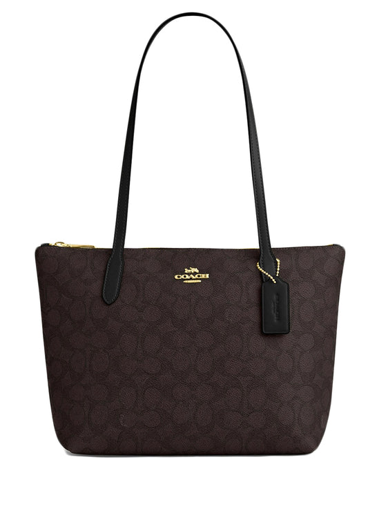 Coach Fiona Zip Tote Bag In Signature Canvas - Walnut/Black