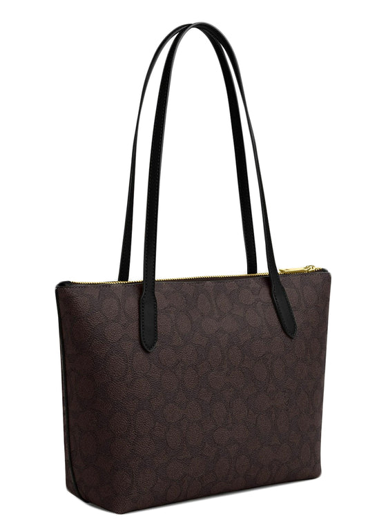 Coach Fiona Zip Tote Bag In Signature Canvas - Walnut/Black